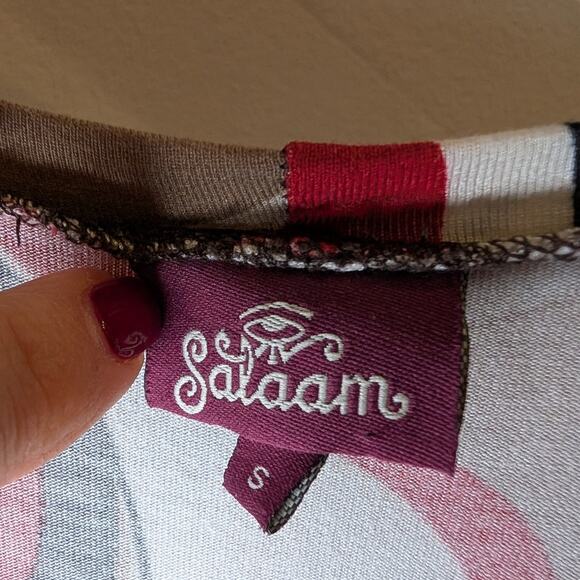 Salaam Vermont Retro 70s Psychedelic Print Dress Red Brown A-Line Small - Picture 2 of 5